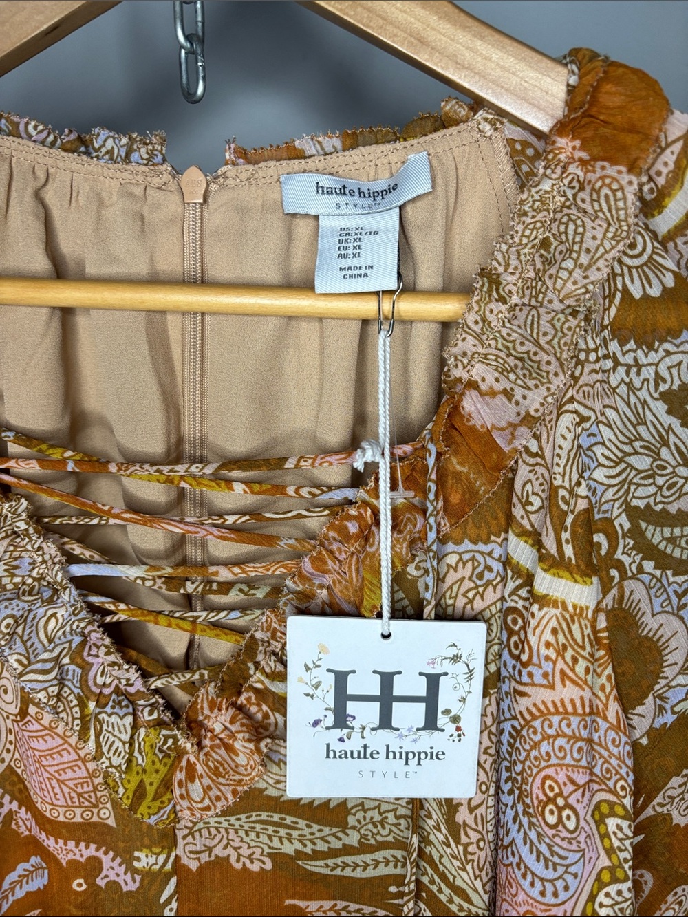 Haute Hippie Paisley Long Sleeve Dress in Rust, Pink & Mustard - Picture 6 of 9
